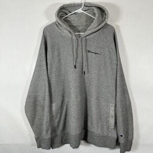Champion Waffle Knit Hoodie Mens Size XXL 2XL Gray Snap Pockets Drawstring